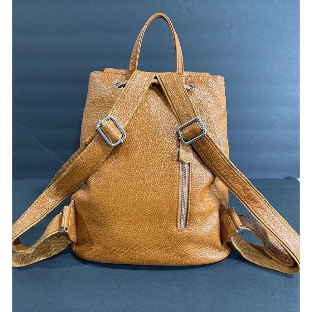 BOYATU Brown Pebbled Leather Drawstring Backpack